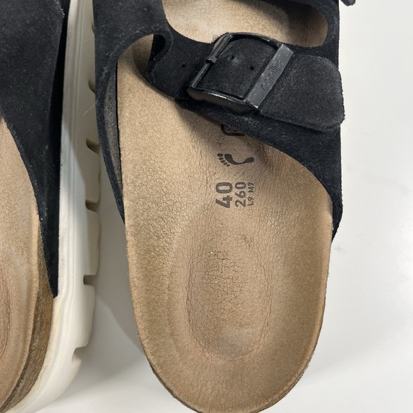 Arizona Platform Leather Chunky Suede Black Birkenstock Papillio Wedges Sz 40 - Picture 7 of 15